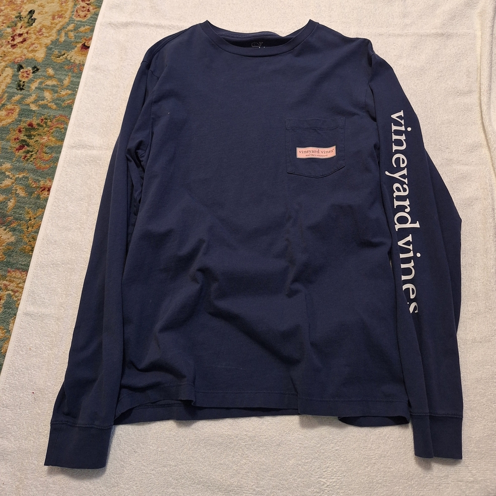 Vineyard Vines Navy Shirt with Pink Accents